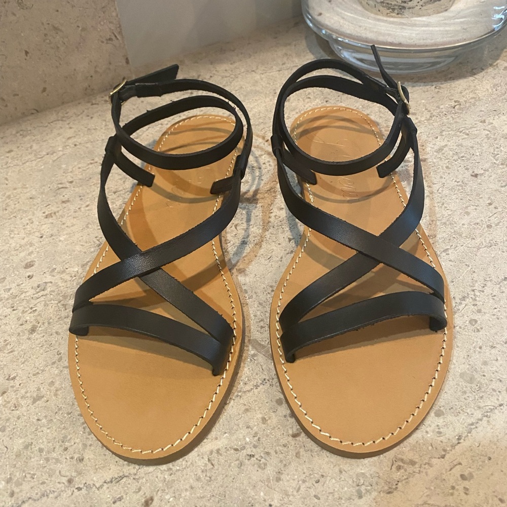 J. Crew Flat Strappy Sandals In Black Leather - Picture 11 of 14